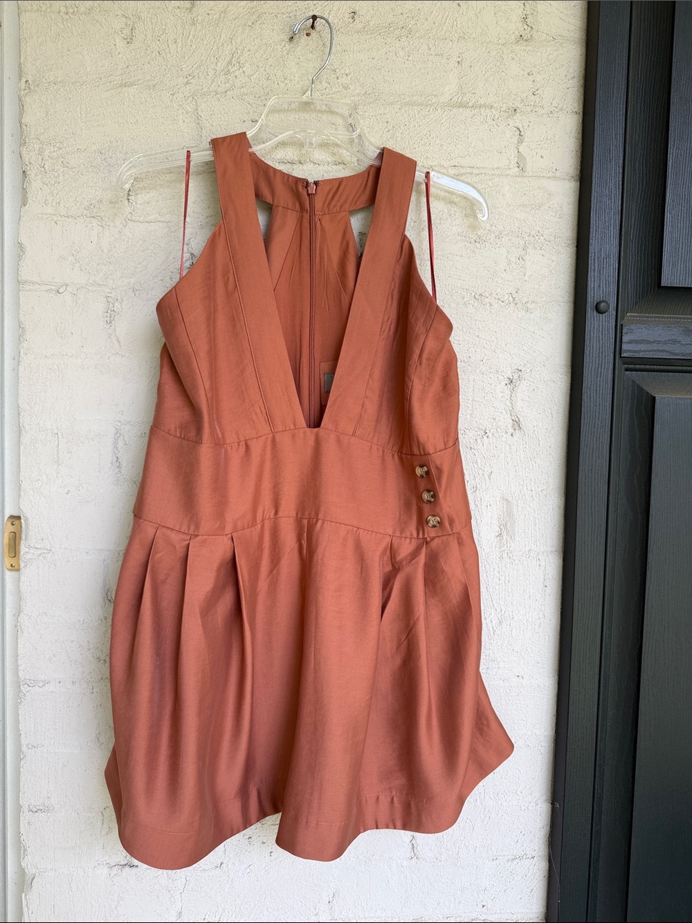 By Anthropologie Silky Brown V-Neck Pinafore Romper Size Small - Picture 4 of 13
